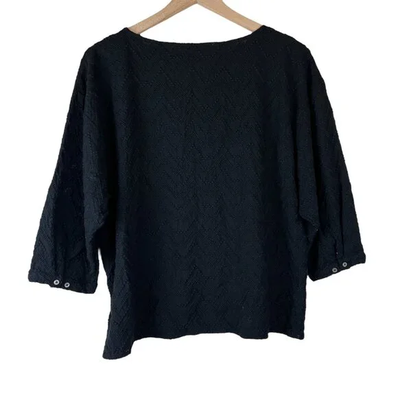 Garnet Hill Black Boat Neck 3/4 Sleeve Boheme Embroidered Blouse - Picture 5 of 6